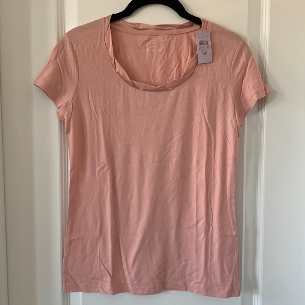 NWT ANN TAYLOR Pink Pretzel Twist Neckline Short Sleeve Cotton Blend Top Size MP